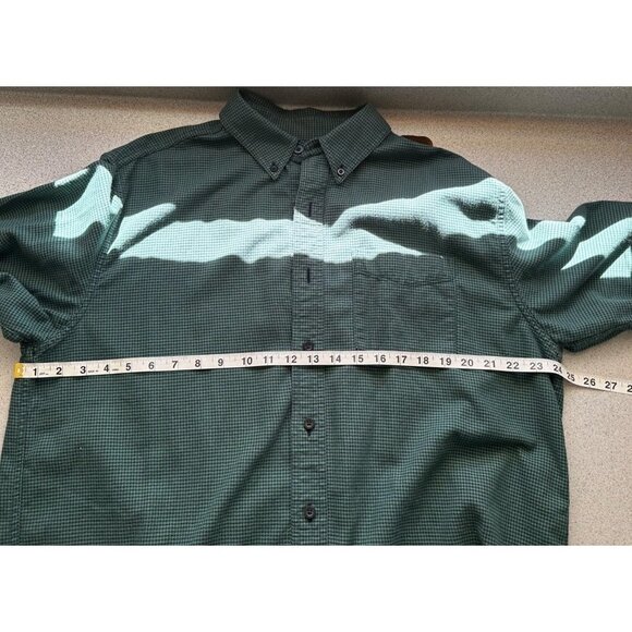 LL Bean Traditional Fit Button Up Shirt Mens Large Reg Green Houndstooth Pocket - Picture 6 of 6